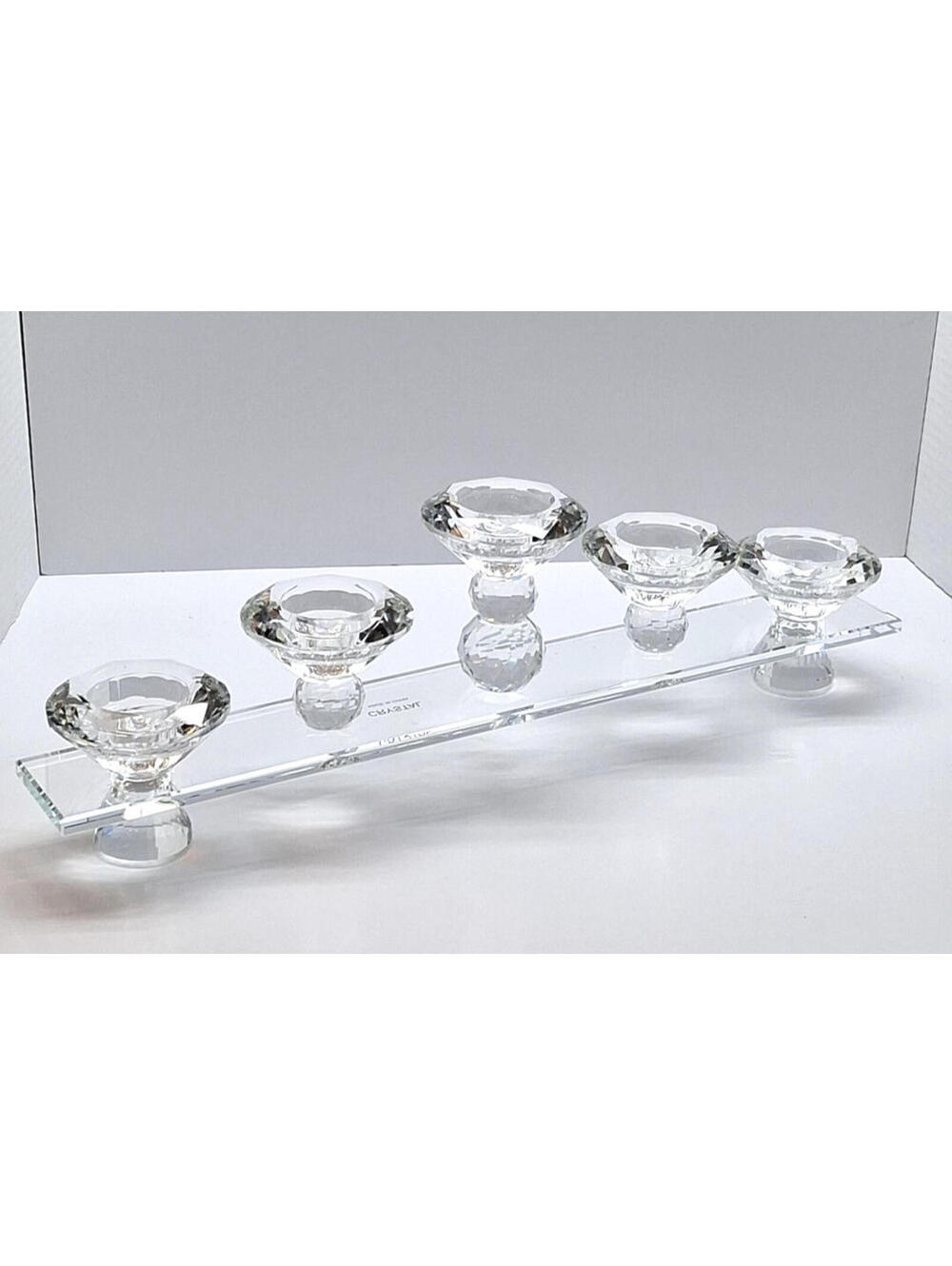 Five-Votive Tea Light Crystal Candelabra Contemporary Modern Tiered/Staircase